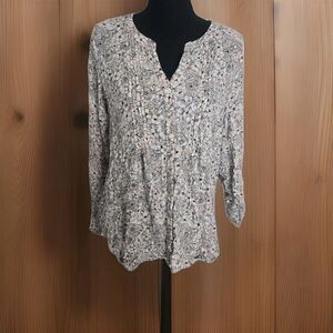 Jane And Delancey Top Women Large Button Up Pink Floral Roll Tab Pintuck Blouse